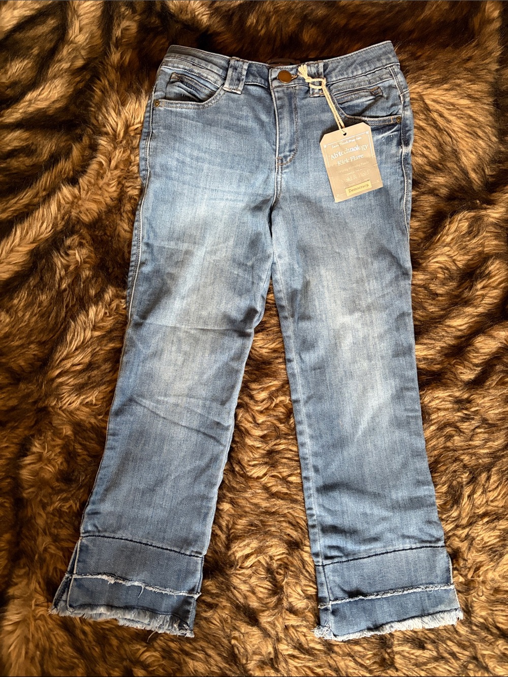 Democracy Ab Technology Womens Frayed Hem Ankle Jeans Medium Wash Size 4P